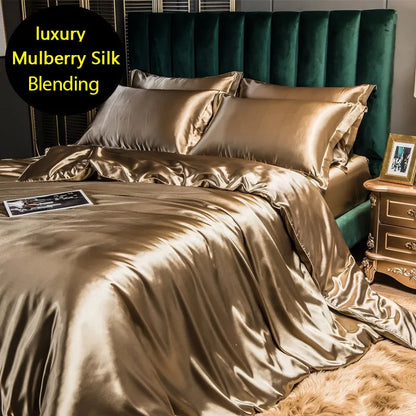 DecorBites™ King Size Silk-Blend Duvet Cover Set with Pillowcases
