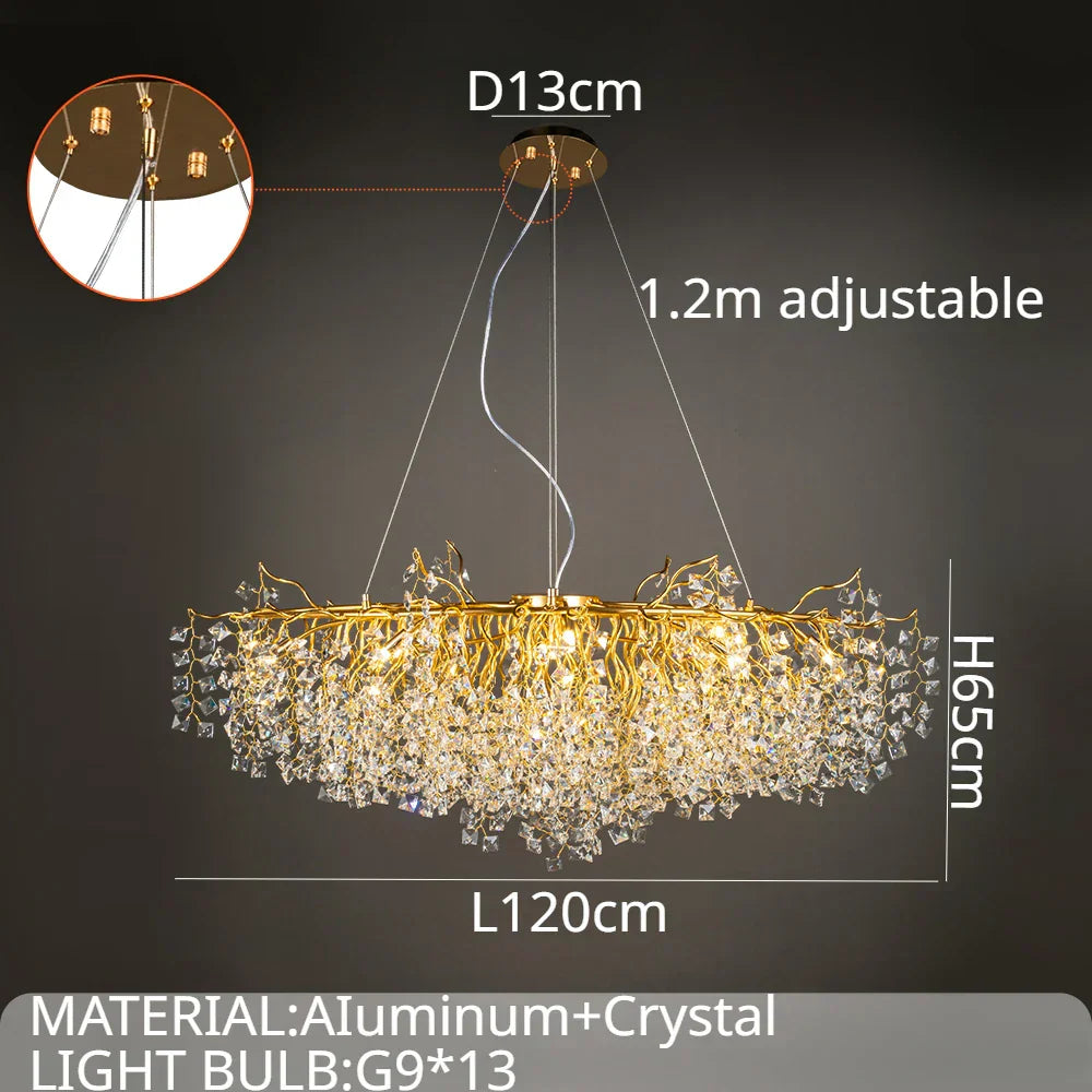 DecorBites™ Gold Crystal Chandelier LED Round Light Island Branch Chandelier
