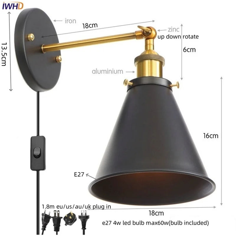DecorBites™ Gold Industrial LED Wall Lamp for Loft Stair & Bedroom Lighting