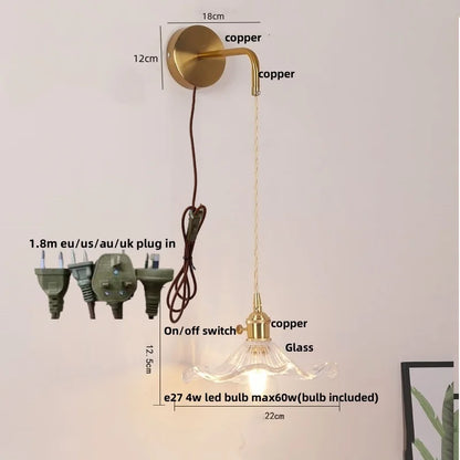 DecorBites™ Glass Copper LED Wall Sconce | Pull Chain Switch | Adjustable Bathroom Light