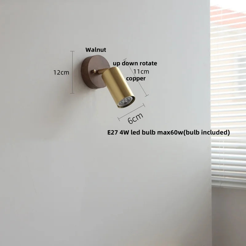 DecorBites™ LED Walnut Wood Wall Light Fixture Clear Glass Sconce Bedside Lamp