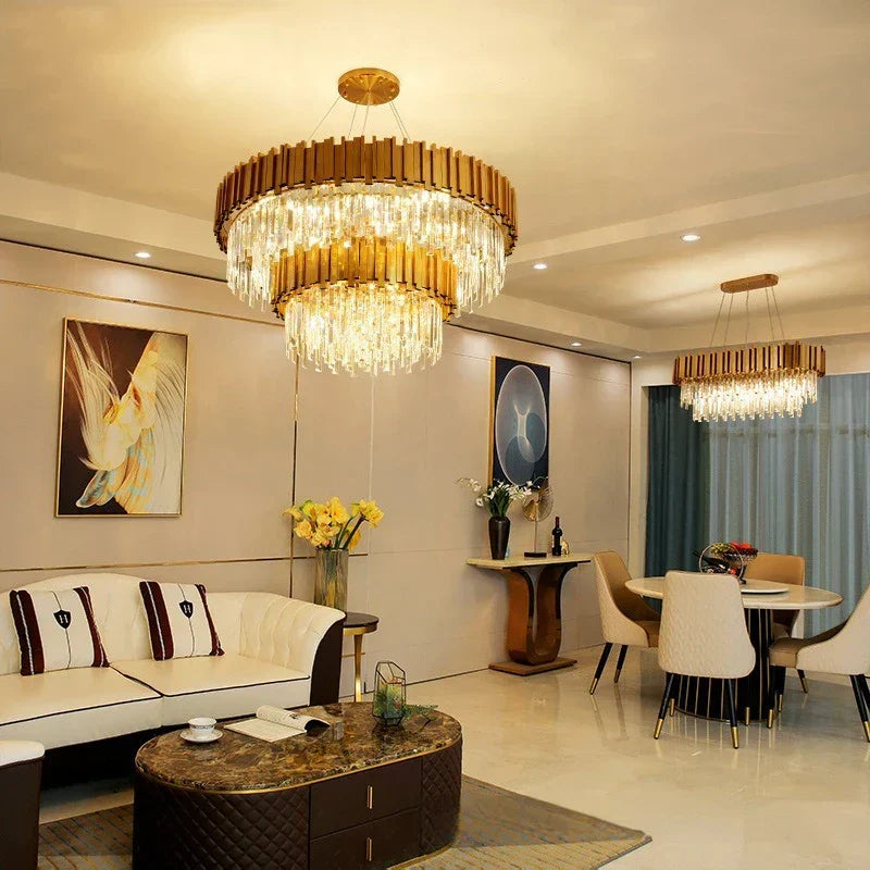 DecorBites™ Crystal Gold Chandelier LED Ceiling Pendant for Living Room Bedroom Kitchen Island