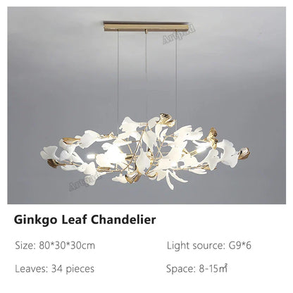 DecorBites™ Ginkgo Leaves Chandelier: Nordic Luxury Pendant Lamp for Hotel, Stairs, Living Room