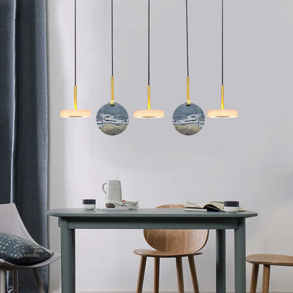 DecorBites™ Burlywood Marble LED Ceiling Chandelier for Living Room