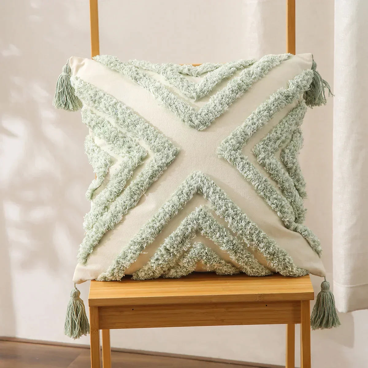 DecorBites™ Bohemian Chenille Pillowcase Geometric Pattern Tufted Tassel Sofa Cushions