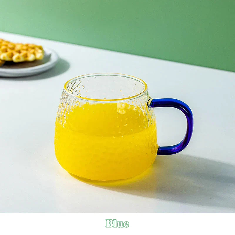 DecorBites™ 400ml Hammer Pattern Glass Mug - Heat Resistant with Hand Handle