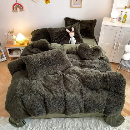 DecorBites™ Fluffy Faux Fur Bedding Set: Duvet Cover, Sheet, Pillowcase - Soft & Warm