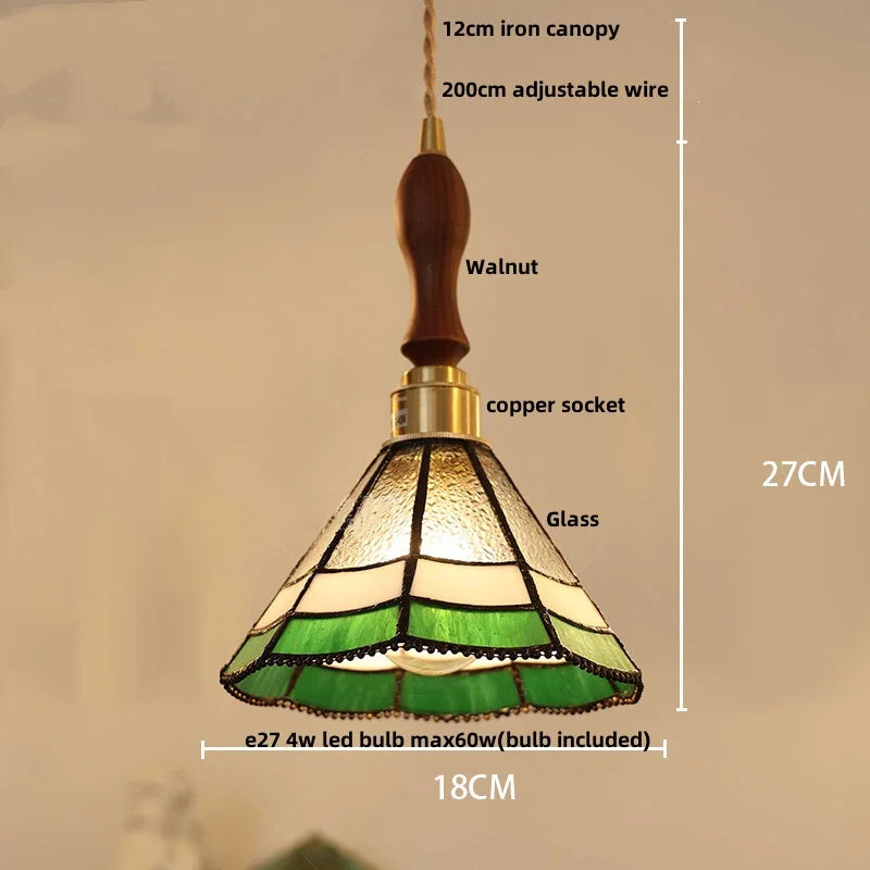 DecorBites™ LED Pendant Light: Japan Style White Glass, Copper Socket, Walnut Wood Lamp
