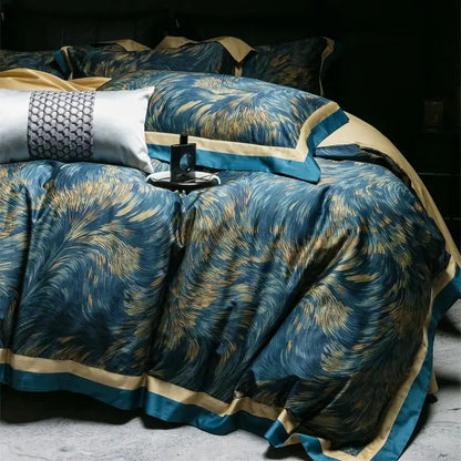 DecorBites™ Blue Starry Sky Print Bedding Set: Queen King Size 1000TC Egyptian Cotton Duvet Covet, Sheets & Pillowcases