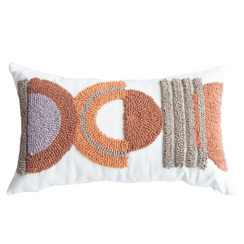 ™ Half-circle Tufted Cotton Canvas Embroidery Throw Pillow Cover - Modern & Stylish