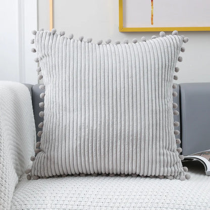 DecorBites™ Corduroy Pompom Cushion Cover 45x45 for Sofa Living Room