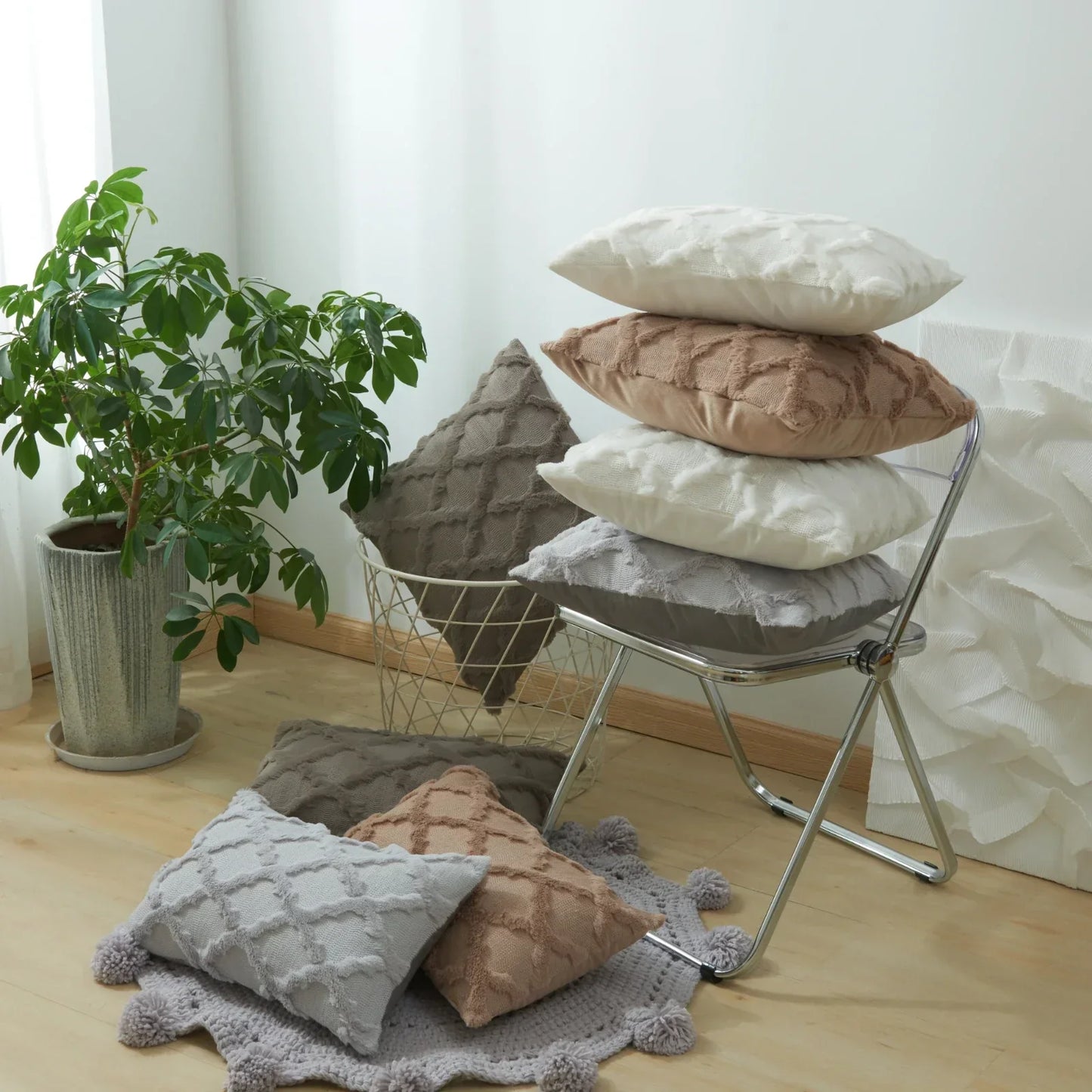 DecorBites™ Diamond Solid Embroidery Cushion Cover for Modern Home Decor