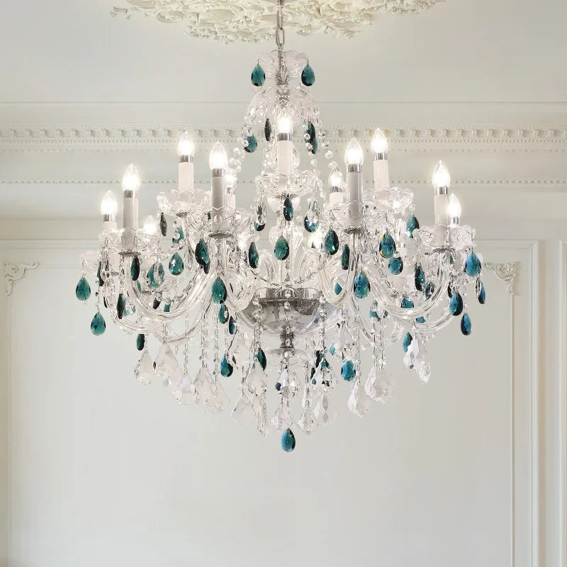 DecorBites™ Blue Crystal Chandelier: Luxury E14 Pendant Lights for Living Room and Bedroom