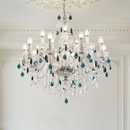 DecorBites™ Blue Crystal Chandelier: Luxury E14 Pendant Lights for Living Room and Bedroom