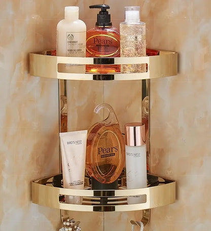 DecorBites™ Gold Stainless Steel Bathroom Corner Shelf - Shower, Shampoo Holder Basket