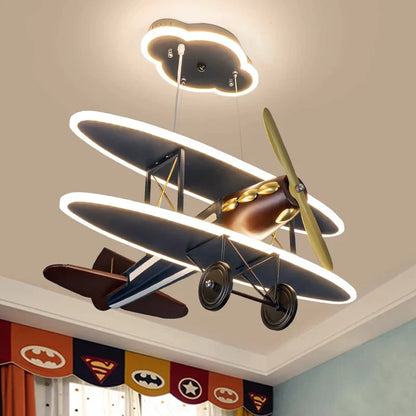 DecorBites™ Iron Aircraft Pendant Light: Creative European Design for Boys' Bedroom, LED Illumination