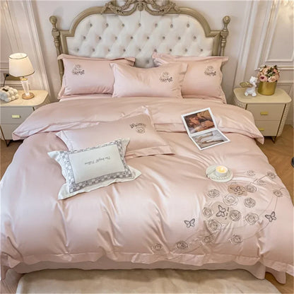DecorBites™ Blue Butterfly Flower 600TC Egyptian Cotton Duvet Cover Set