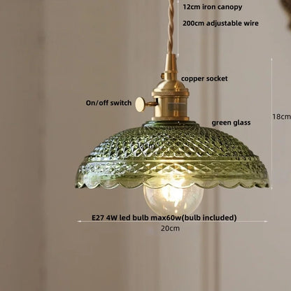 DecorBites™ LED Pendant Lights Green Glass Copper Socket with Walnut Wood - Nordic Modern