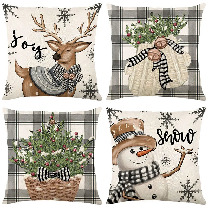 DecorBites™ Christmas Pillowcase Collection - Festive Sofa Decor with Christmas Tree, Elk, Snowman