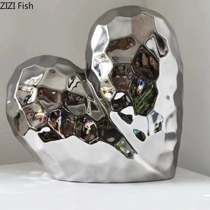 DecorBites™ Gold Heart Ceramic Statue Ornament - Irregular Heart Sculpture Decor Figurine