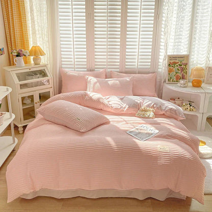 DecorBites™ Bubble Yarn Fabric Full Bedding Set with Duvet Cover, Sheet, Quilt, Pillowcase