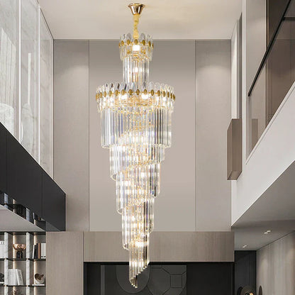 DecorBites™ Crystal Chandelier: Modern Duplex Villa Hall Light Luxury Rotating Hollow Strip Crystal