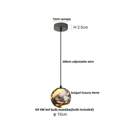 DecorBites™ LED Pendant Lights Bulgari Stone Adjustable Steel Hang Lamp Lighting