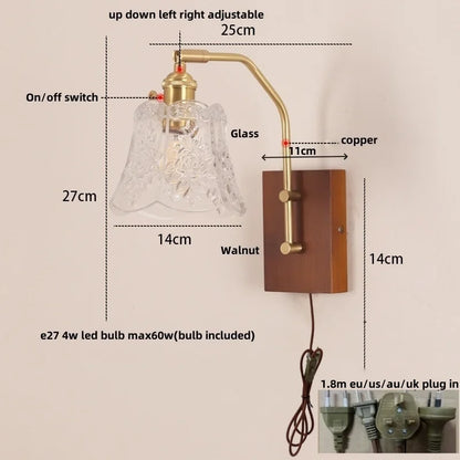 DecorBites™ LED Glass & Wood Wall Lamp with Pull Chain Switch for Living Room, Bedroom, Bathroom