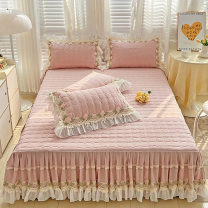 ™ Korean Princess Bedding Set: Flowers, Lace, Ruffles, Embroidery, Quilted, Duvet Cover, Bedspread