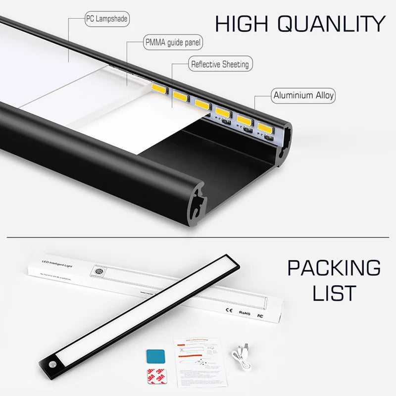 ™ LED Cabinet Light Bar: Motion Sensor, Aluminium, Long Strip, Magnet, Kitchen Closet Wardrobe