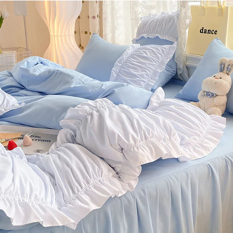 ™ Lace Trim Solid Cotton Bedding Set - Queen/King/Double/Single Sizes