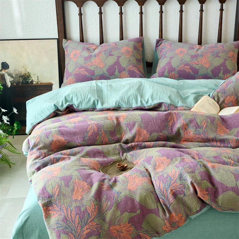 DecorBites™ 100% Cotton Double-Layer Floral Jacquard Duvet Cover Set