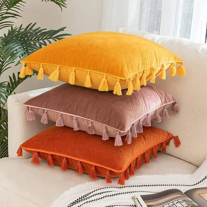 DecorBites™ Boho Tassel Fringe Orange Pillow Covers Pack for Home Decor