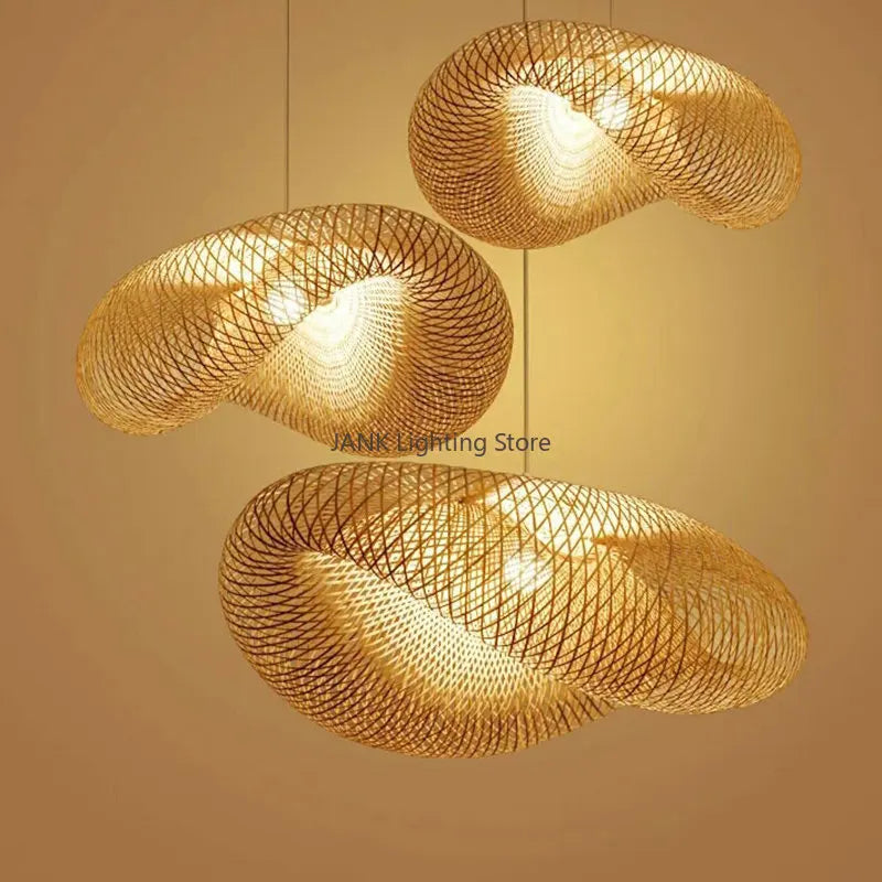 DecorBites™ Bamboo Wave Shade Pendant Lamp for Indoor Lighting