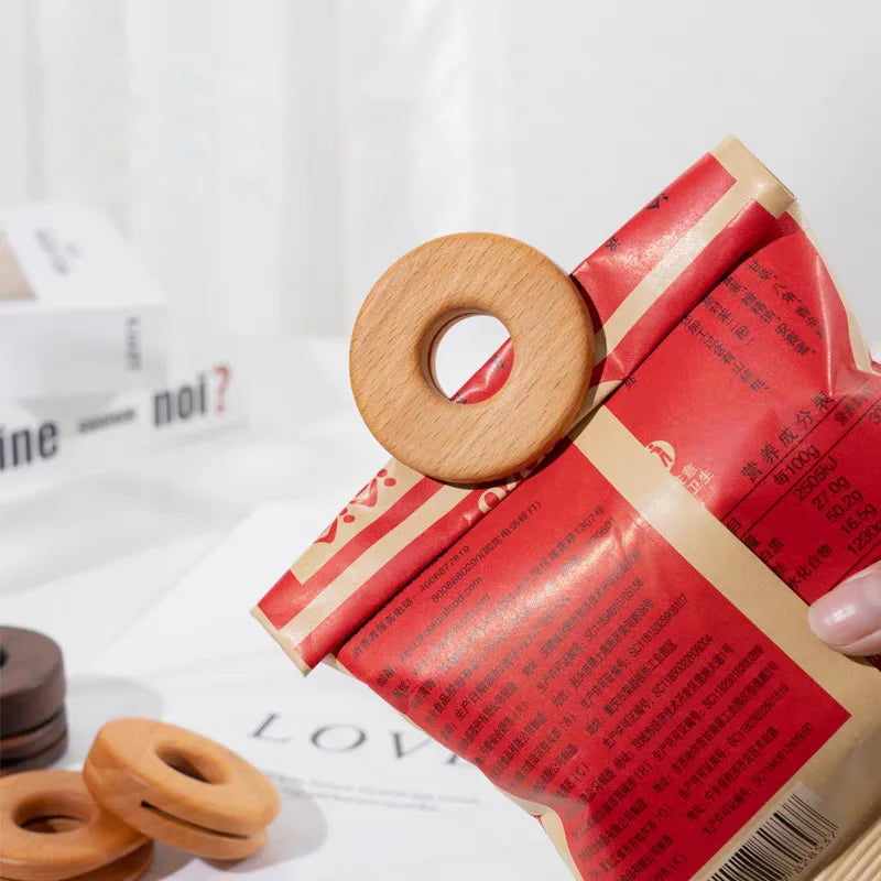 DecorBites™ Black Walnut Donuts Bag Clip: Wooden Sealing Clips for Stylish Kitchen Organization