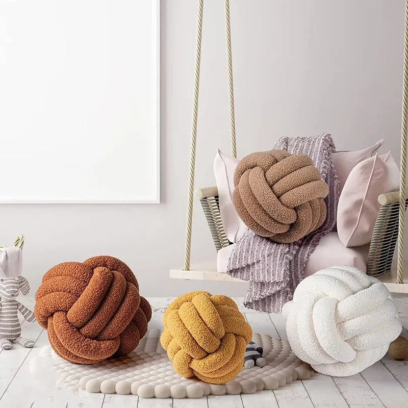 DecorBites™ Boucle Knotted Circle Soft Pillows - Home Decorative Round Ball Throw Plush Pillows