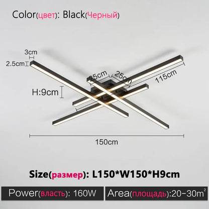 DecorBites™ Black Chandelier LED Ceiling Lamp: Nordic Minimalist Square Bedroom Living Room Lighting
