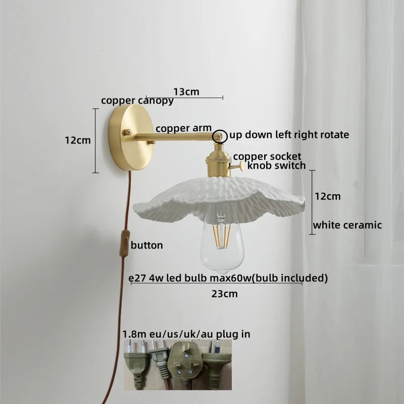 DecorBites™ Ceramic Copper LED Wall Light with Pull Chain Switch for Modern Nordic Home Decor