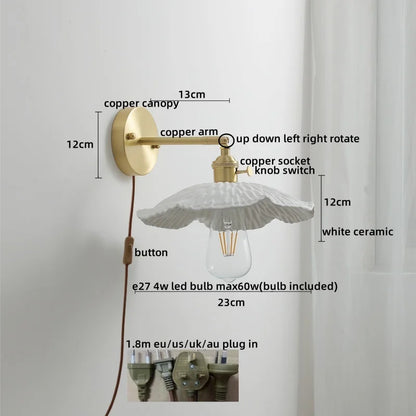 DecorBites™ Ceramic Copper LED Wall Light with Pull Chain Switch for Modern Nordic Home Decor