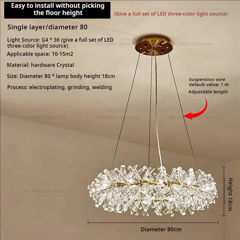 DecorBites™ Crystal Chandelier for Living and Dining Room High-End Elegant Bedroom Lighting