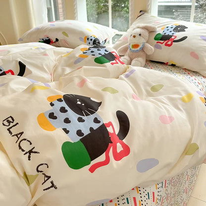 DecorBites™ Grid Print Cotton Bedding Set for Single Double Beds