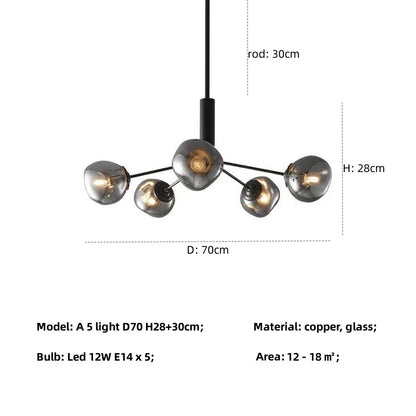 DecorBites™ Gray Lava Glass Chandelier LED Pendant Light Modern Nordic Design