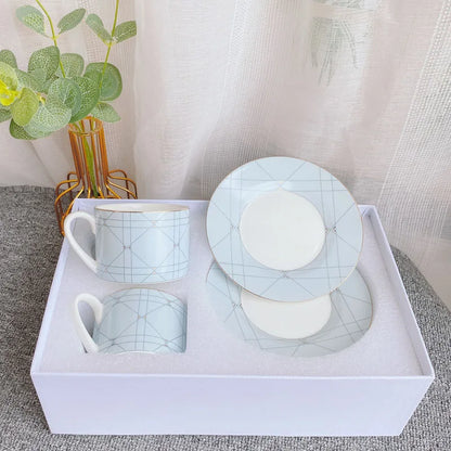 DecorBites™ Bone China Coffee and Tea Cup Set with Saucer, Teaware, Dessert Dish