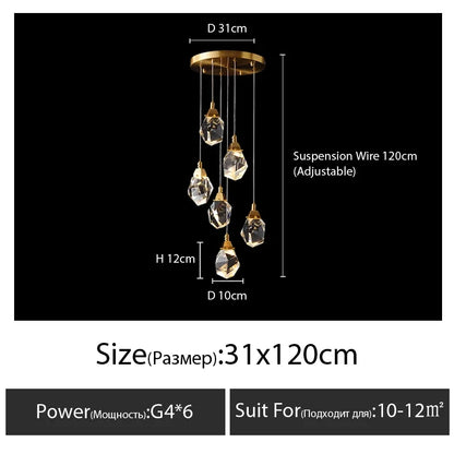 DecorBites™ Diamond Crystal Chandelier Staircase LED Golden Chandeliers Lighting for Luxurious Home Décor