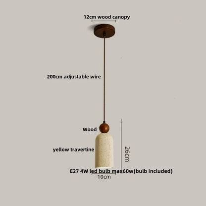 DecorBites™ LED Pendant Light: Modern Nordic Wood Canopy Yellow Travertine Luminaire