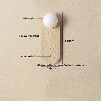 DecorBites™ LED Wall Light Fixtures Bedroom Modern Button Switch Yellow Travertine White Iron Bedside Lamp