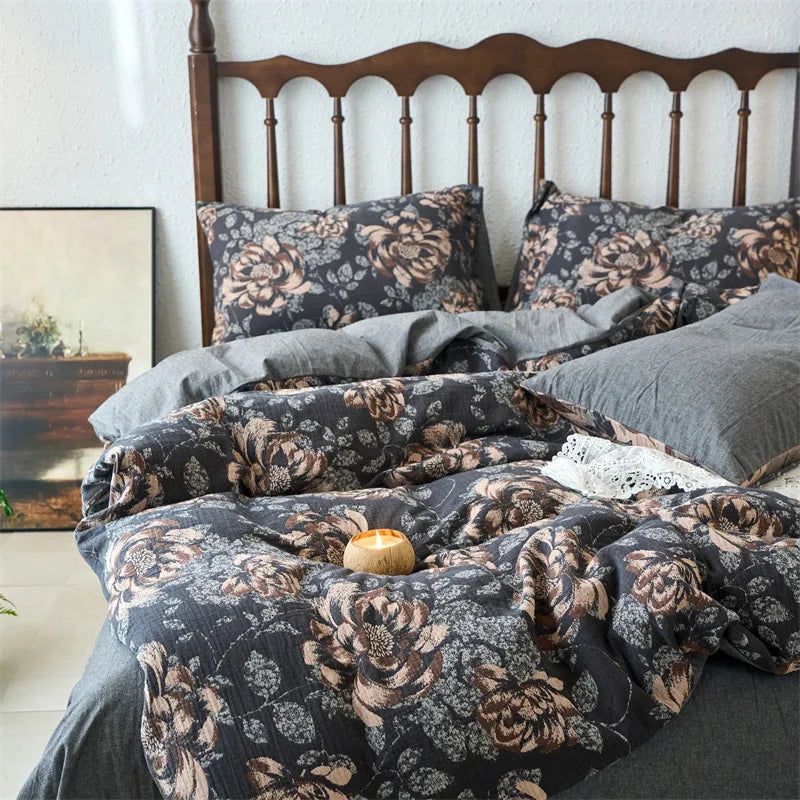 DecorBites™ 100% Cotton Double-Layer Floral Jacquard Duvet Cover Set