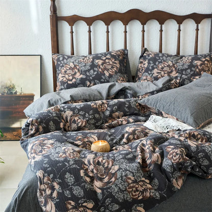 DecorBites™ 100% Cotton Double-Layer Floral Jacquard Duvet Cover Set