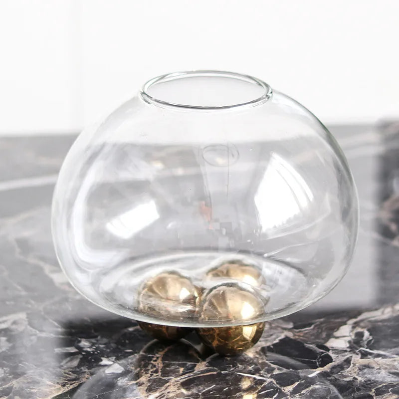 DecorBites™ Geometric Golden Ball Glass Vase for Floral Arrangements and Home Decor