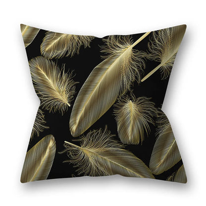 45x45cm Golden Leaves Pillow Cases by DecorBites™ - Nordic Ins Black Sofa Decor